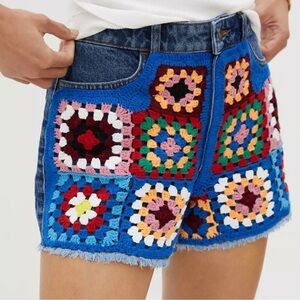 Farm Rio X Anthropologie Crochet Granny Square Retro Shorts 29P Cottage core
